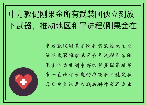 中方敦促刚果金所有武装团伙立刻放下武器,推动地区和平进程(刚果金在打仗吗)