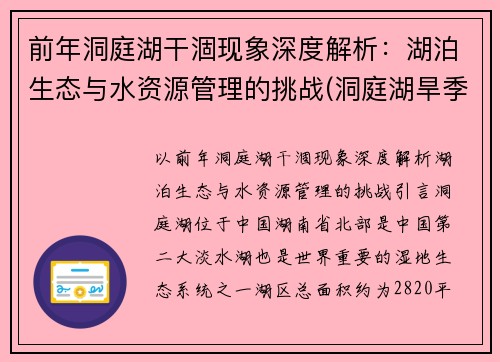 前年洞庭湖干涸现象深度解析：湖泊生态与水资源管理的挑战(洞庭湖旱季)