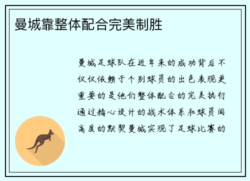 曼城靠整体配合完美制胜