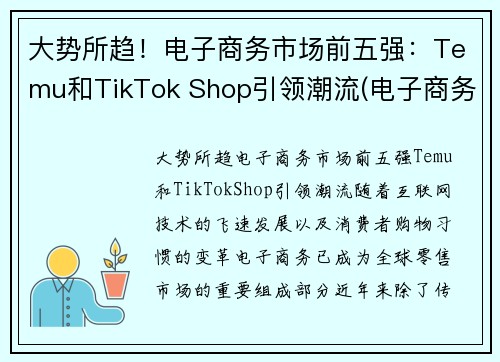 大势所趋！电子商务市场前五强：Temu和TikTok Shop引领潮流(电子商务行业企业排名)