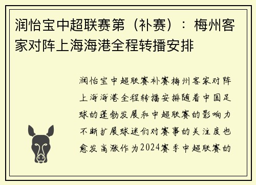 润怡宝中超联赛第（补赛）：梅州客家对阵上海海港全程转播安排
