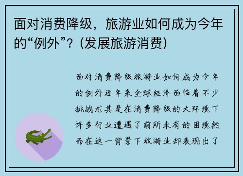 面对消费降级，旅游业如何成为今年的“例外”？(发展旅游消费)