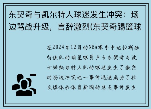 东契奇与凯尔特人球迷发生冲突：场边骂战升级，言辞激烈(东契奇踢篮球)