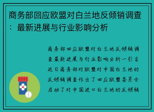 商务部回应欧盟对白兰地反倾销调查:最新进展与行业影响分析